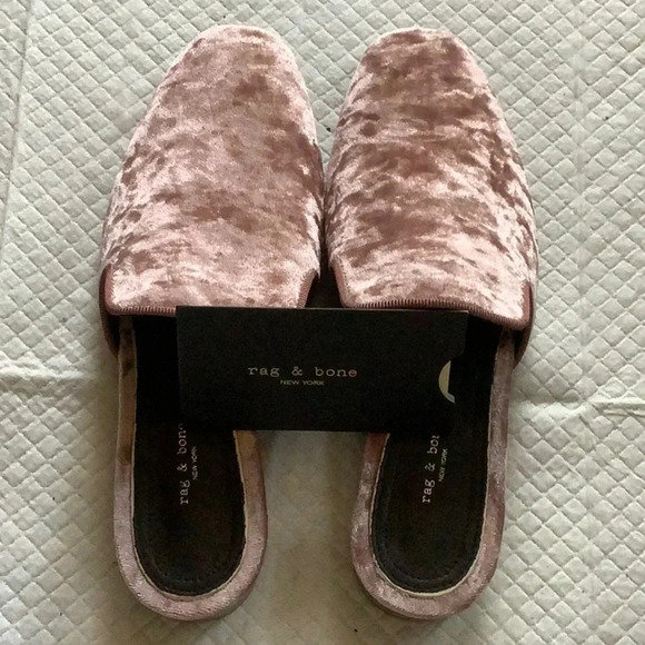 NEW Rag & Bone Luis Mule Pink Mauve Velvet Stacked Heel Loafer size 36 - Picture 7 of 16
